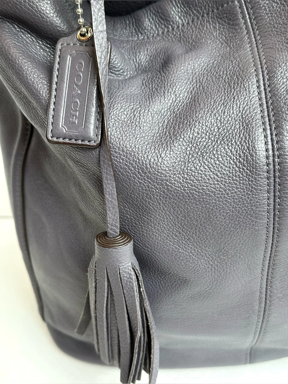 Coach Pebbled Soft Leather Deep Plum Purple Hobo Boho Tote Bag Purse Slouchy